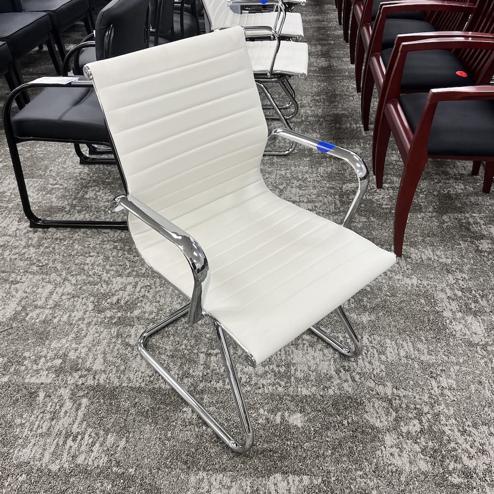Set of 2 - White and Chrome Modern Guest Chair