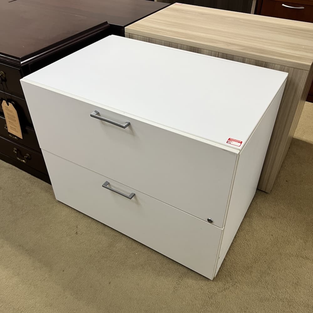 white 2 drawer lateral laminate file cabinet Lacasse used furniture office