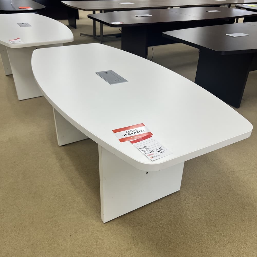 white laminate boat shaped 6 ft conference table, used office furniture