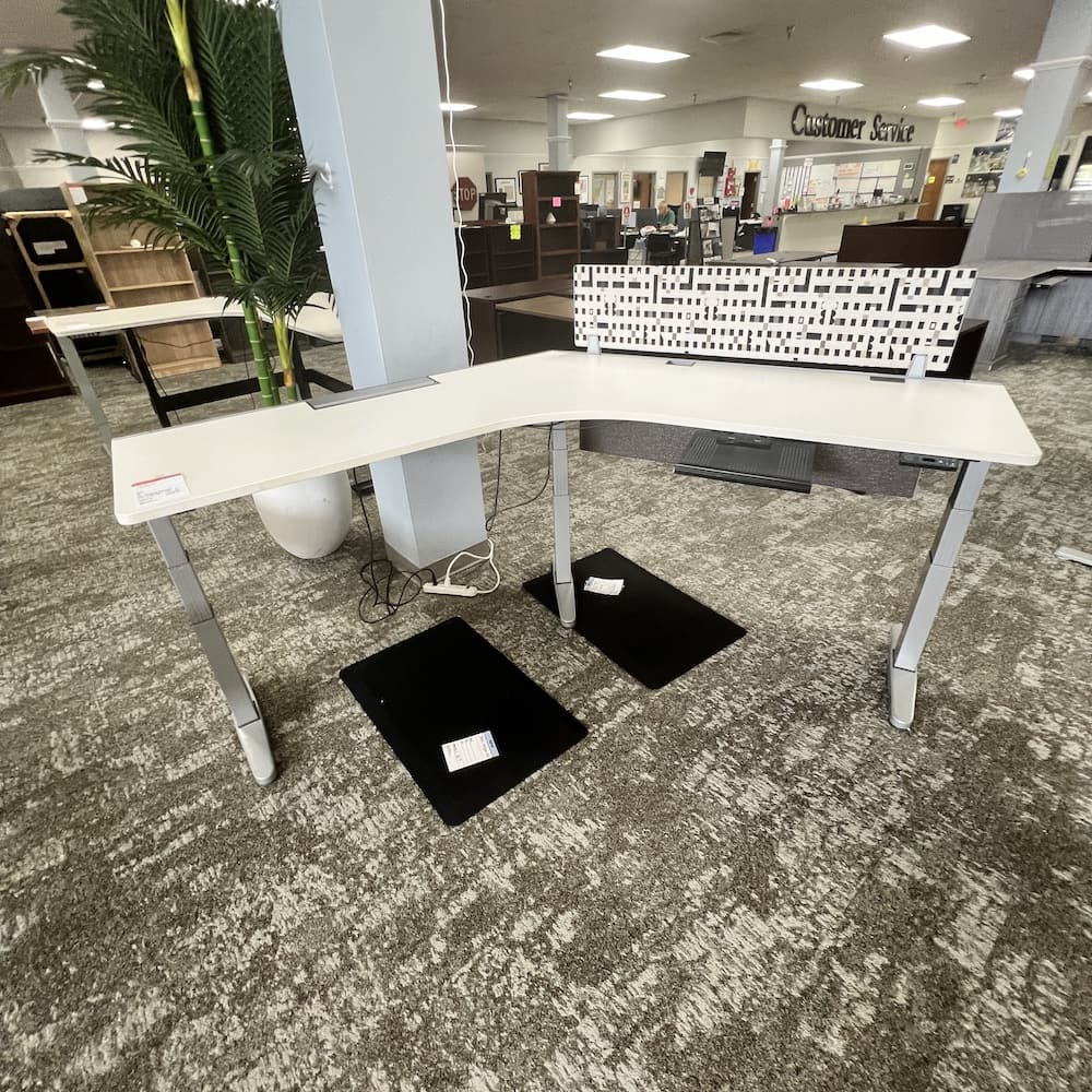 white laminate height adjustable desk steelcase ology 120 degree l-desk corner used office furniture