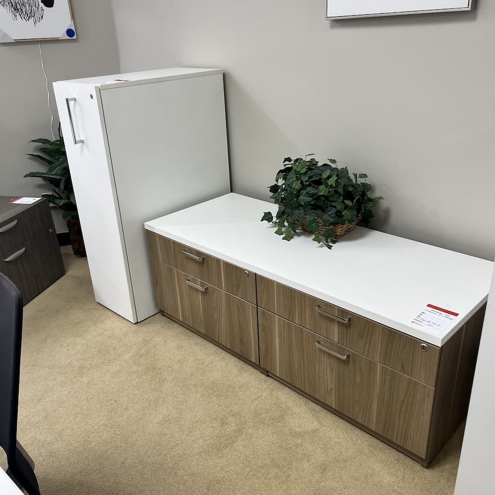 Set - Steelcase White Laminate Credenza Console with Pull out Storage Cabinets - Image 4