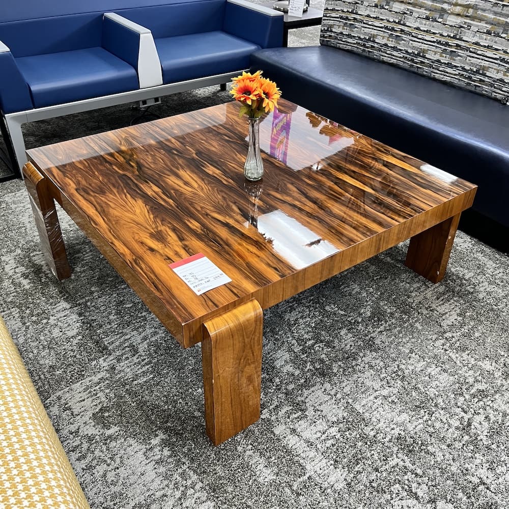 wood glossy veneer square coffee table, used furniture