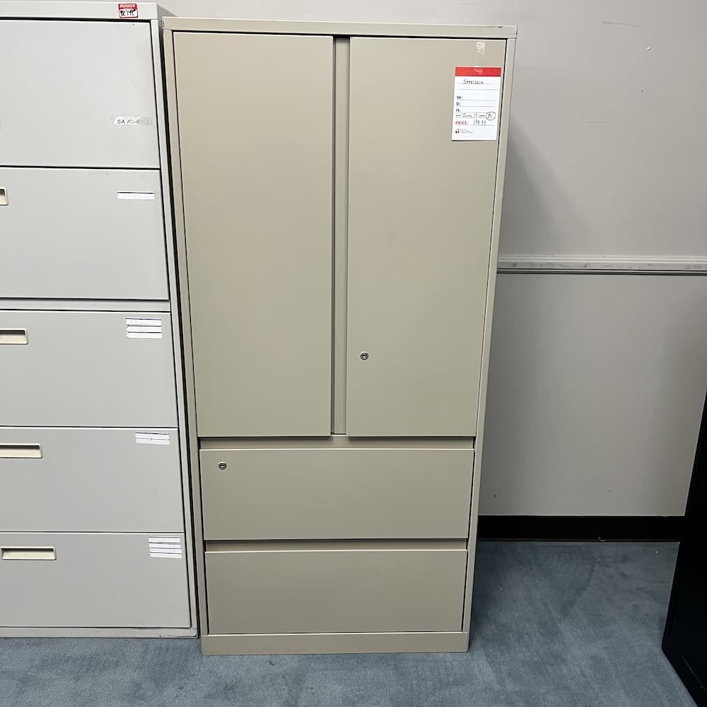 steelcase putty storage cabinet with2 drawer lateral metal used office furniture
