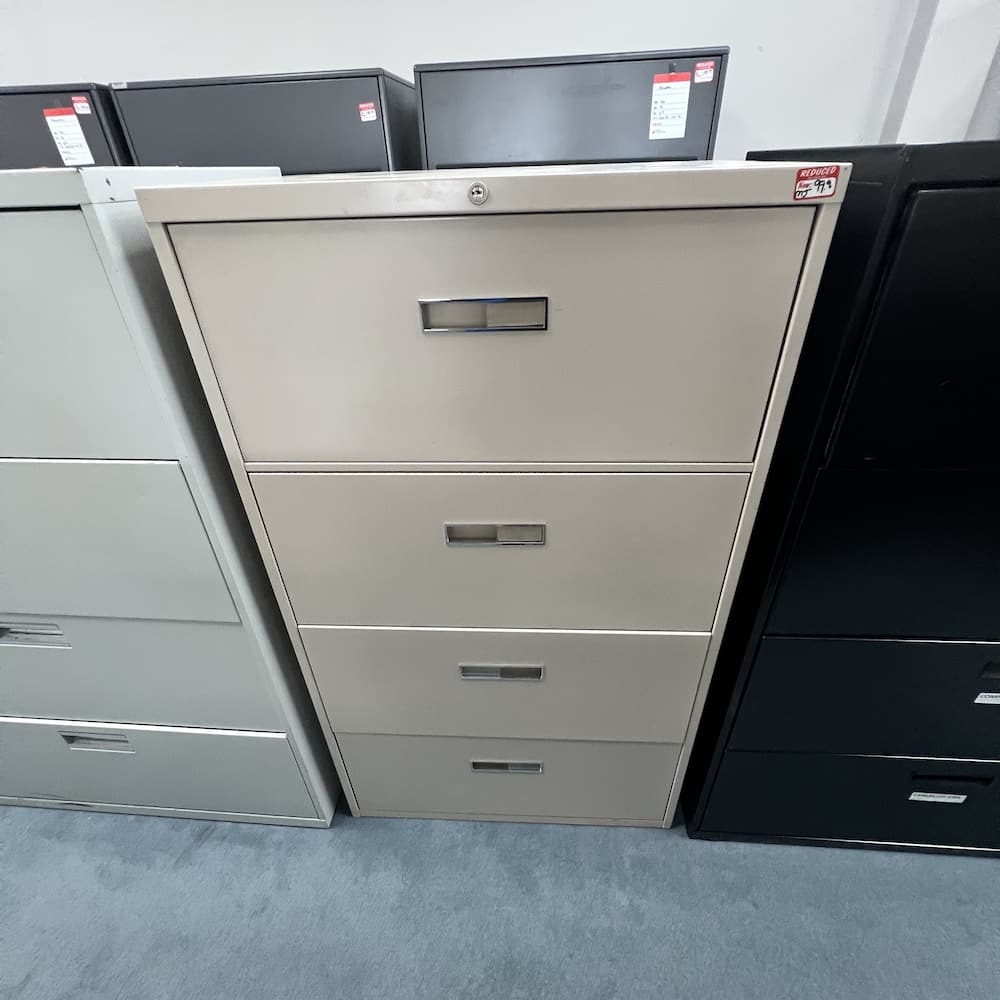 Steelcase 4 drawer lateral file used metal storage cabinet 30" wide, beige