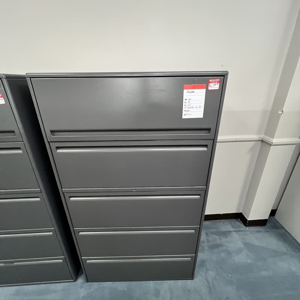 36" W x 63" H Haworth Dark Grey Metal 5 Drawer Lateral File