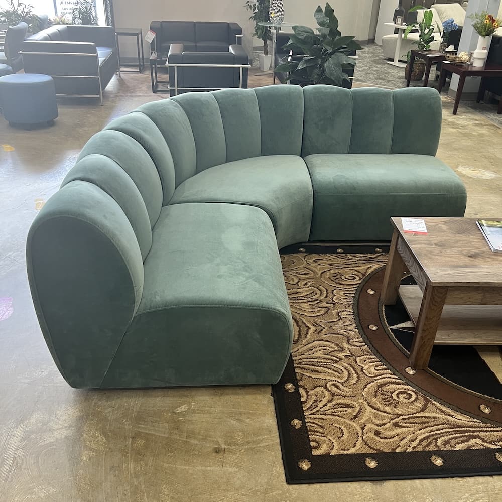 west elm belle sectional sofa couch, green velvet, used furniture office or home