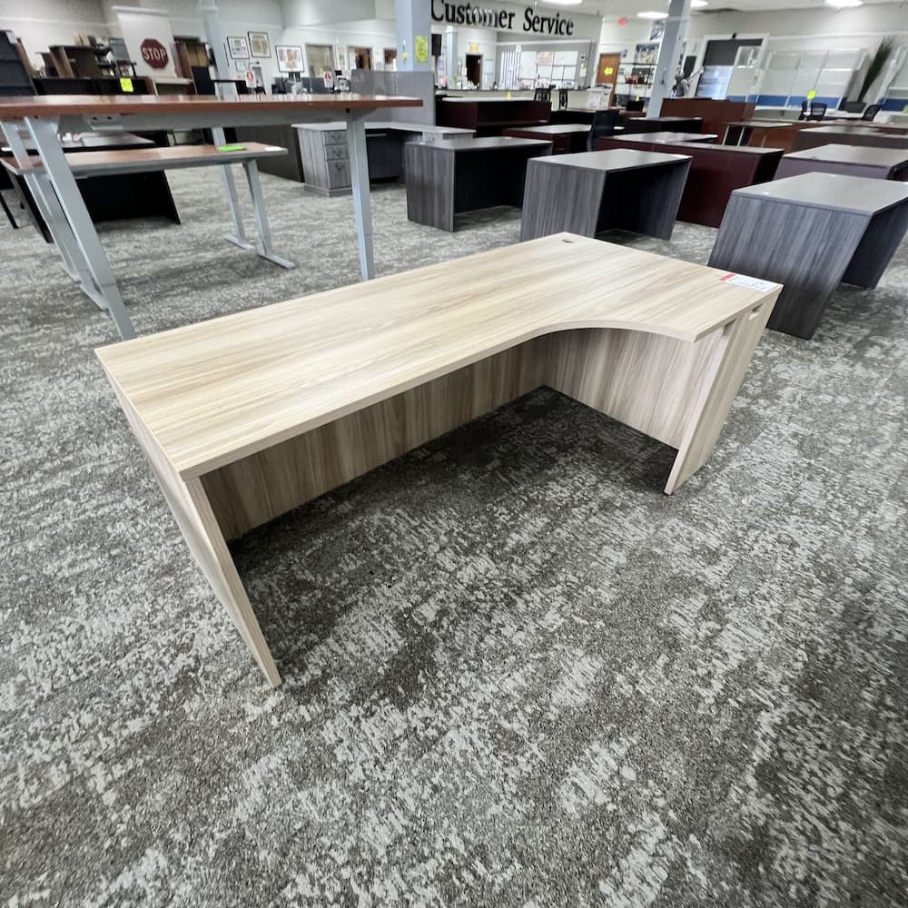 american elm laminate desk pork chop right return, open box office furniture