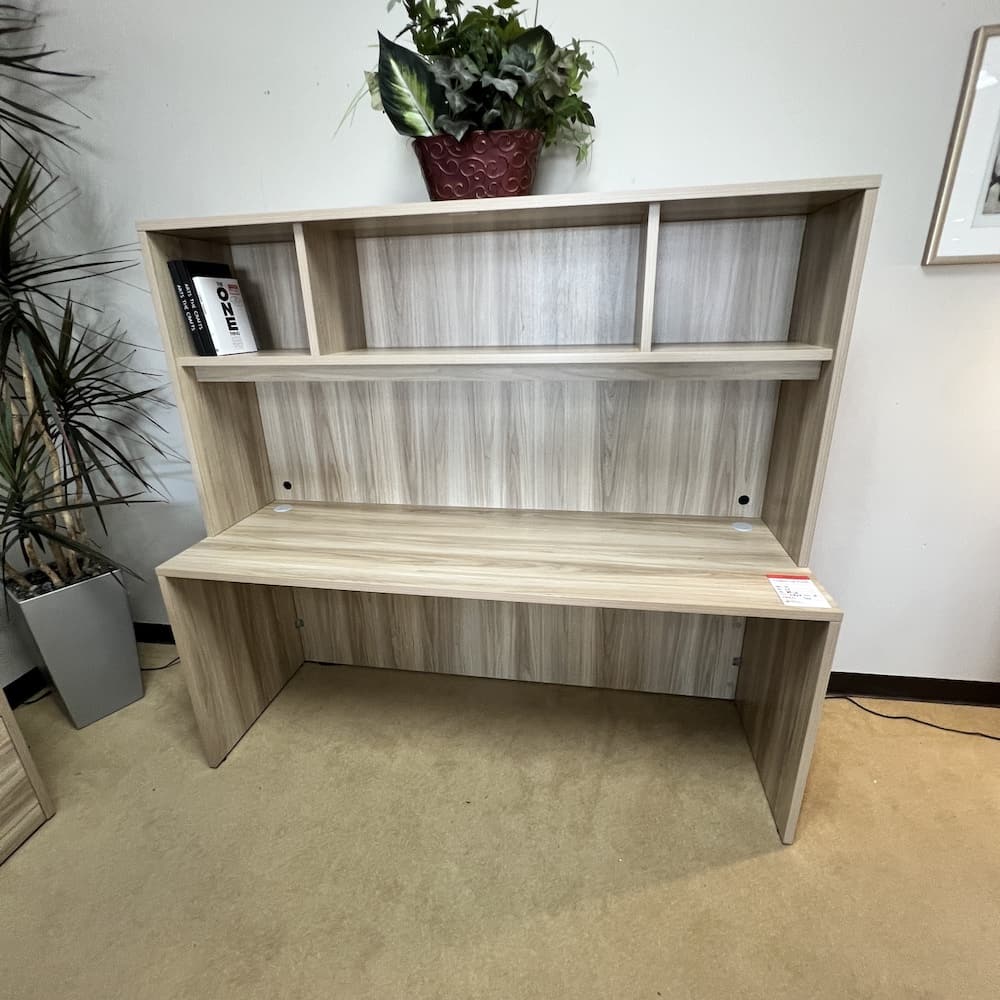 Set - American Elm Laminate L-Desk, Credenza Shell, and 2 Drawer Lateral - Image 3