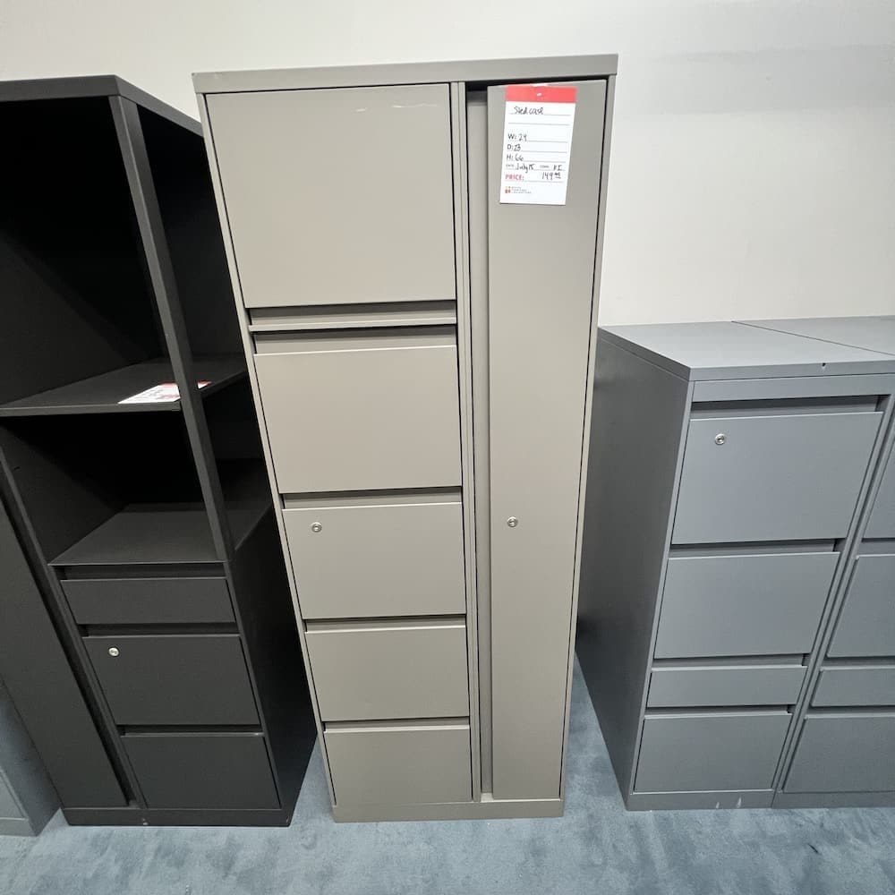beige khaki metal fiel Steelcase with wardrobe vertical, used office furniture storage