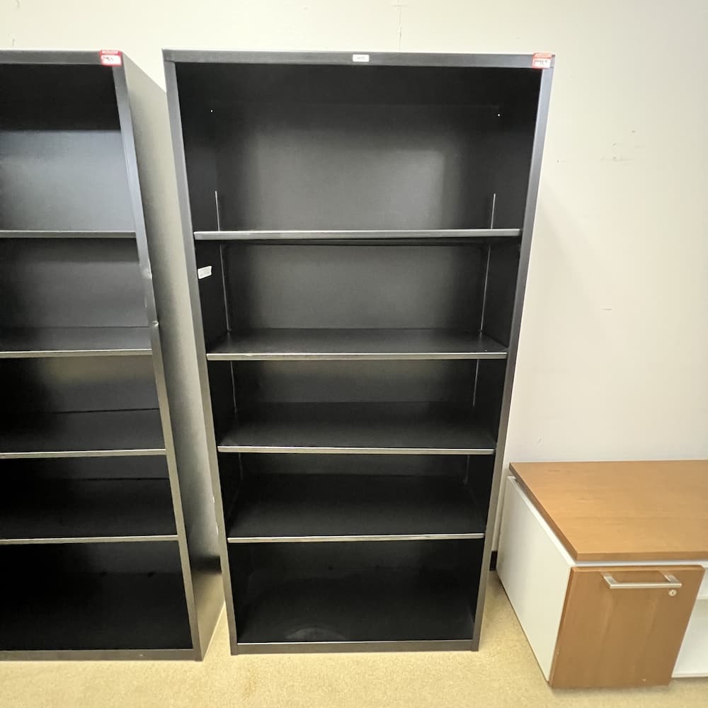 black metal bookcase, hon, 71" tall, used storage, used office furniture