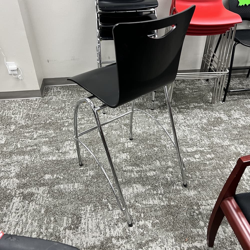 black stacking bar stool with chrome base, used office furniture, bar stool