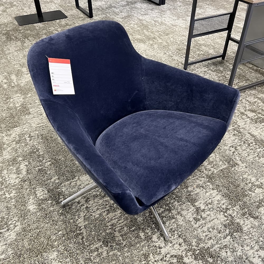 blue velveteen swivel chair sitonit gobi, lounge seating, used commercial reception seating, mcm style