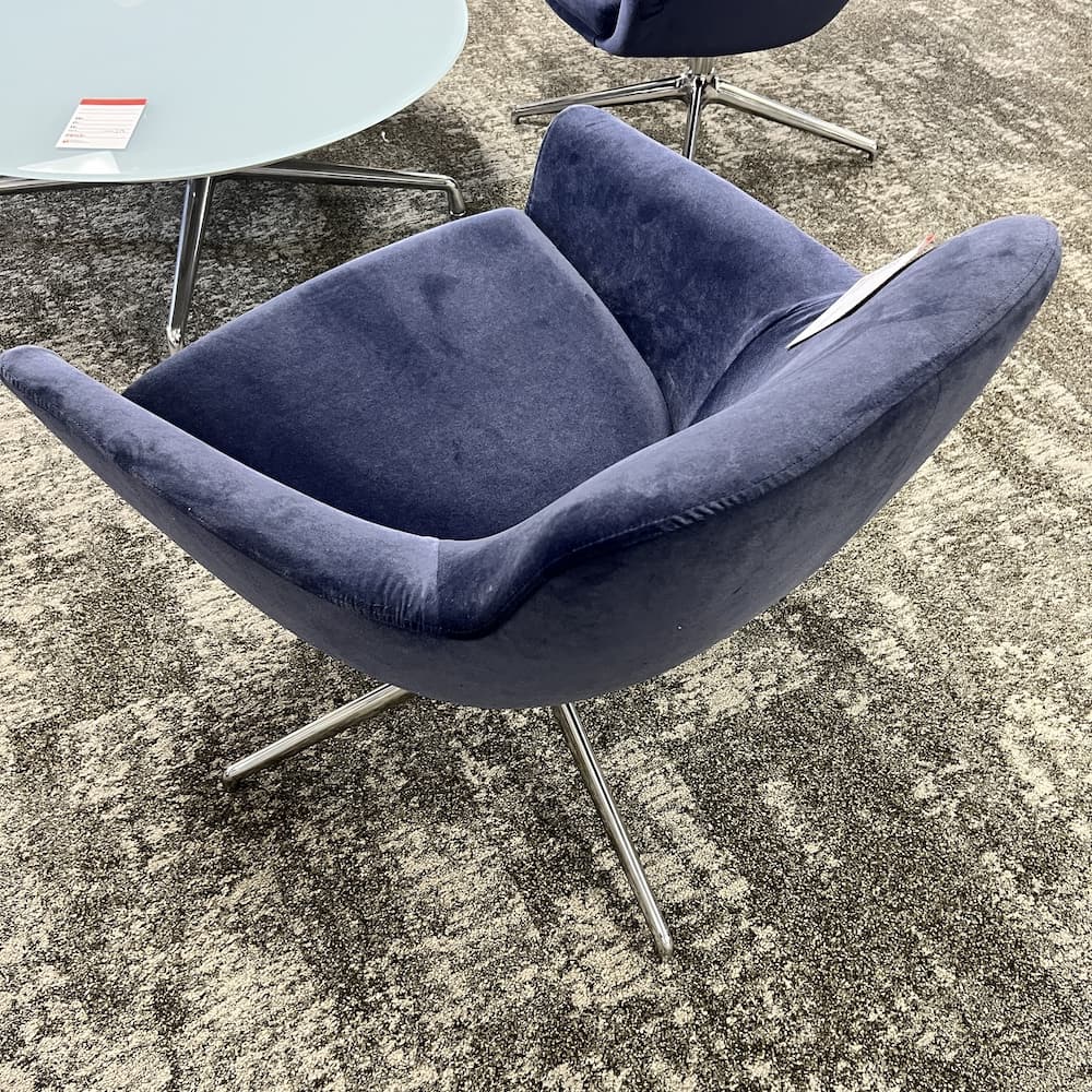 blue velveteen swivel chair sitonit gobi, lounge seating, used commercial reception seating, mcm style