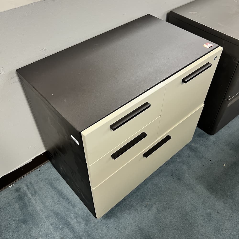 brown metal and tan metal combo file, teknion used office furniture