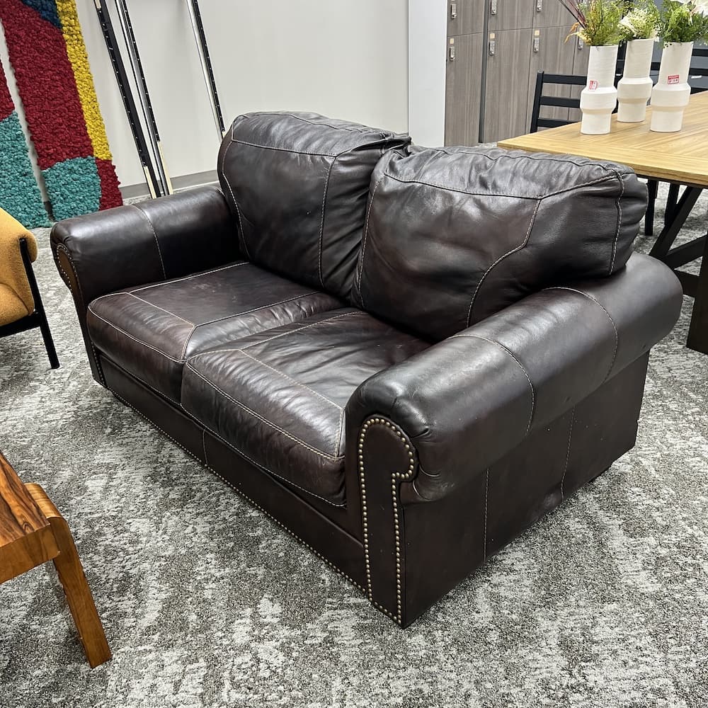 brown leather 2 seater loveseat, Ashley furniture, home furniture