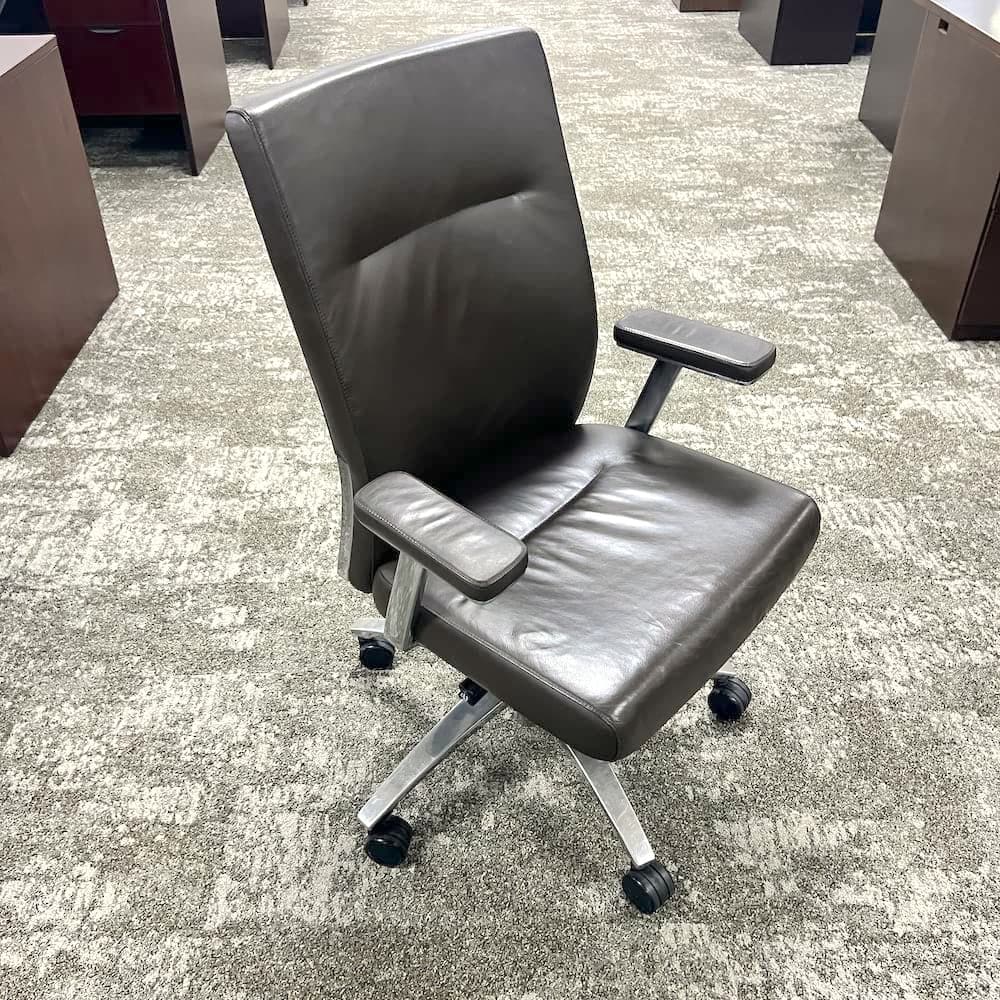 brown leather conference chair, used office furniture, Bernhardt pilot