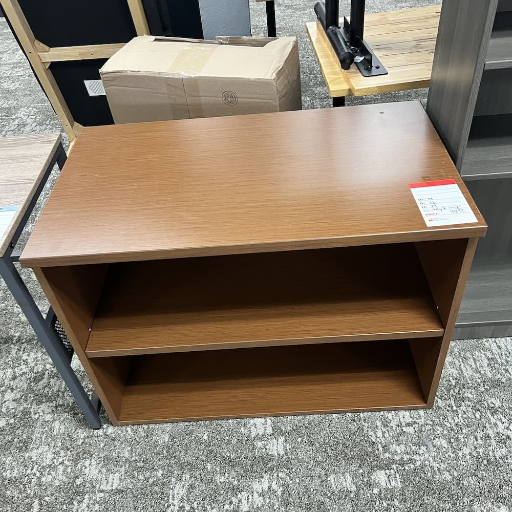 cherry honey laminate bookcase, short, used office furniture