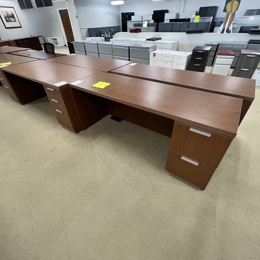 steelcase desks in cherry laminate, used office furniture