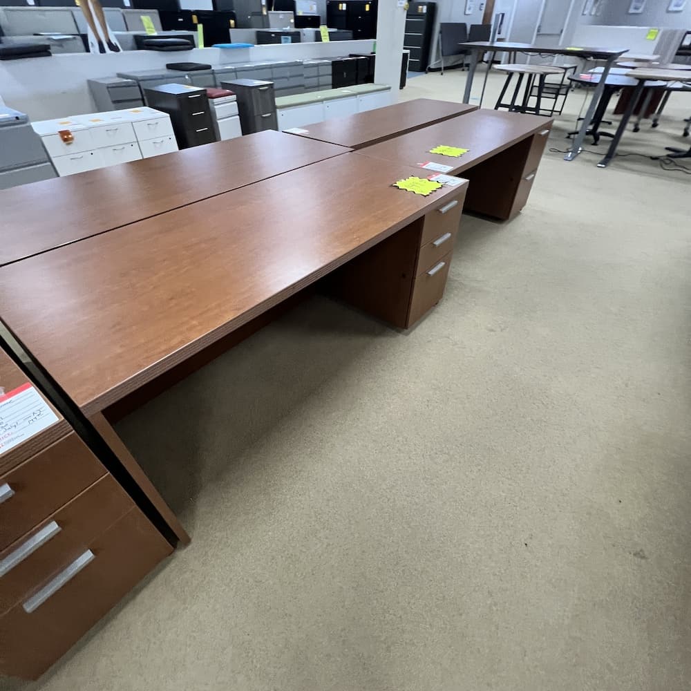 steelcase desks in cherry laminate, used office furniture