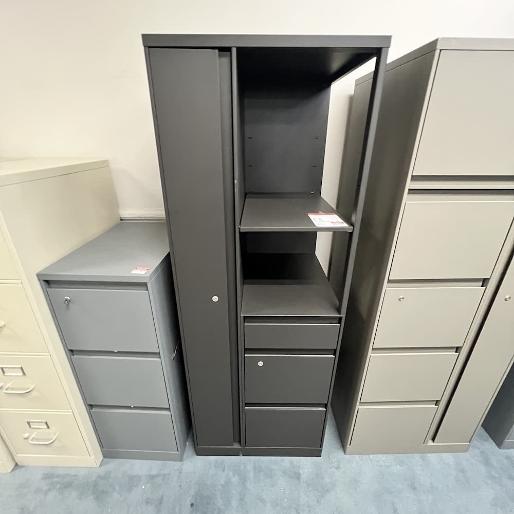 24" W x 66" H Steelcase Dark Grey Metal 4 Drawer Vertical File with Wardrobe Cabinet