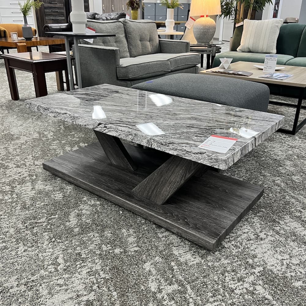 grey faux granite rectangle coffe table, rolling scratch n dent home furniture