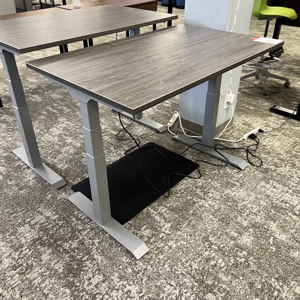 grey laminate programmable height adjustable desk 48 x 30 with grey open box base, open box office furniture, standing desk