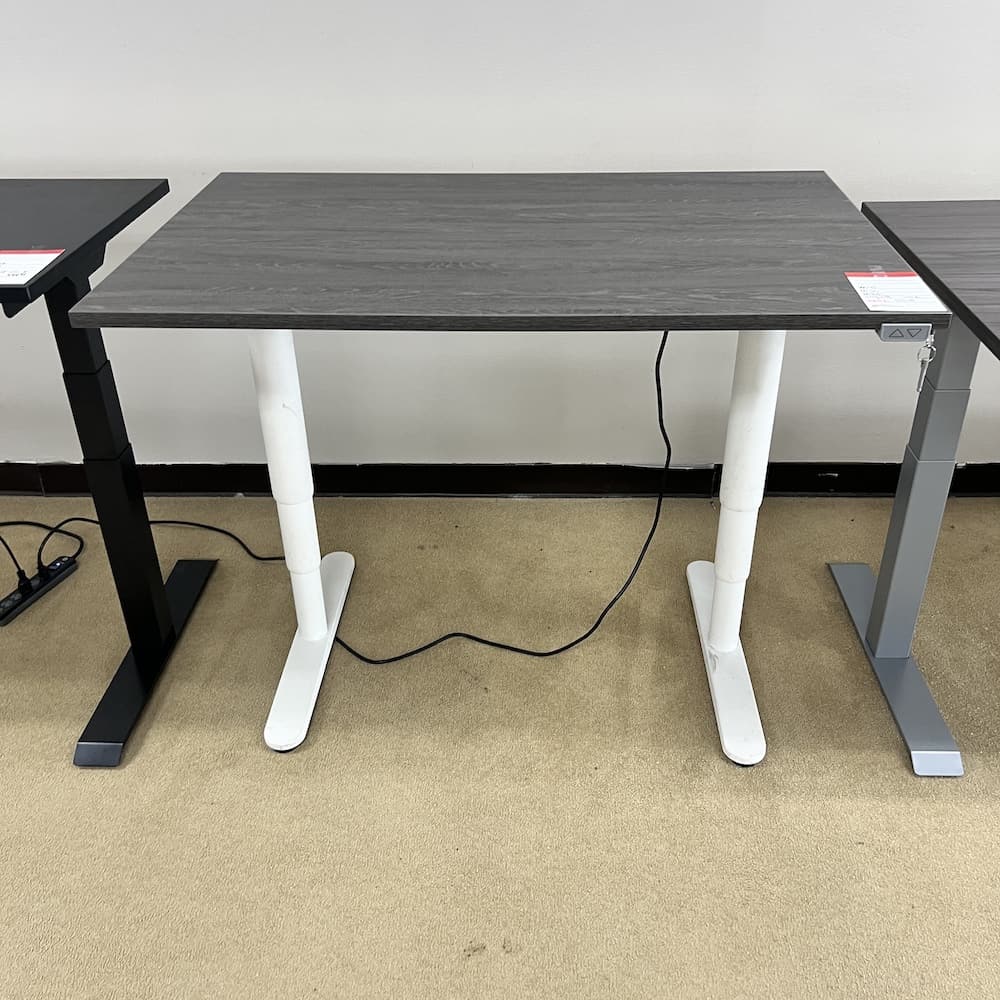 grey laminate and white ikea base height adjustable desk, used open box office furniture