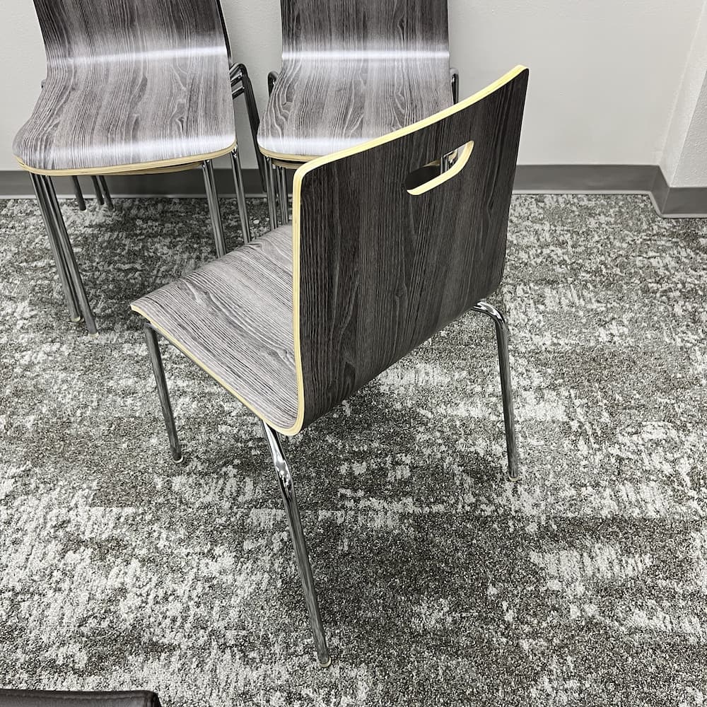 Newport grey veneer wood formed seat stacking chair