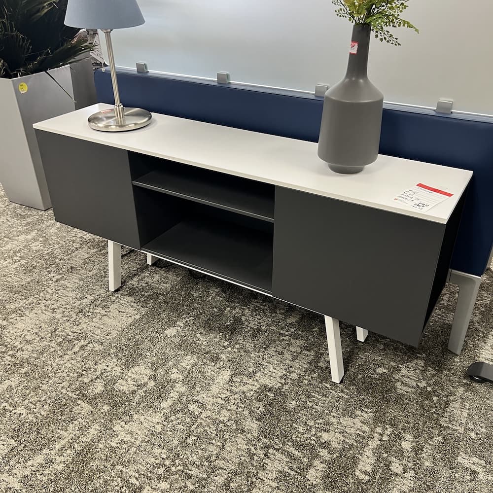 white and grey metal console, used steelcase office furniture, commercial contract