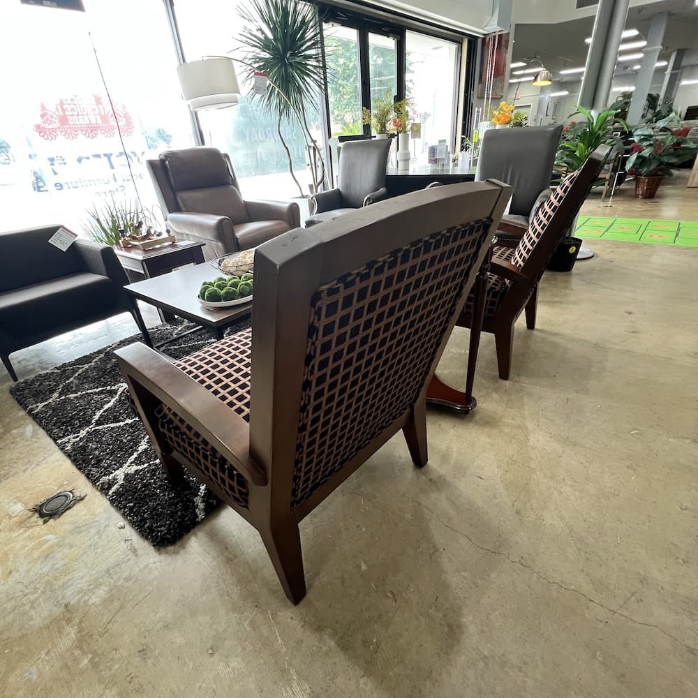 Set of 2 - Geometric Vintage Brown Black and Mahogany Veneer Arm Chair - Image 2