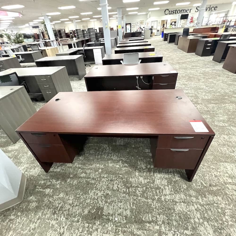 desk laminate mahogany with double hanging box files, used office furniture