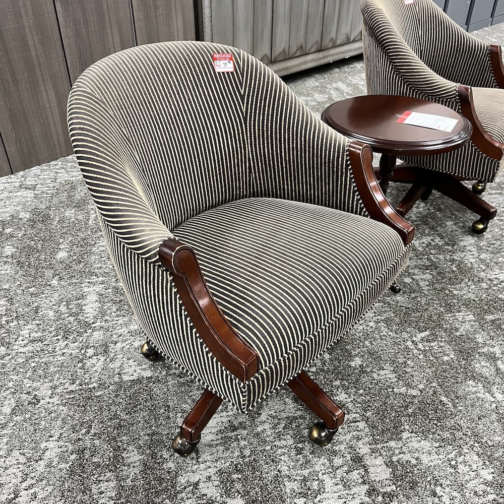 mahogany stripe barrel secretary chair, rolling, steelcase, used vintage office furniture