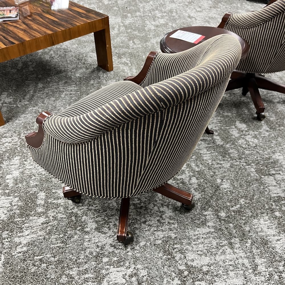 mahogany stripe barrel secretary chair, rolling, steelcase, used vintage office furniture