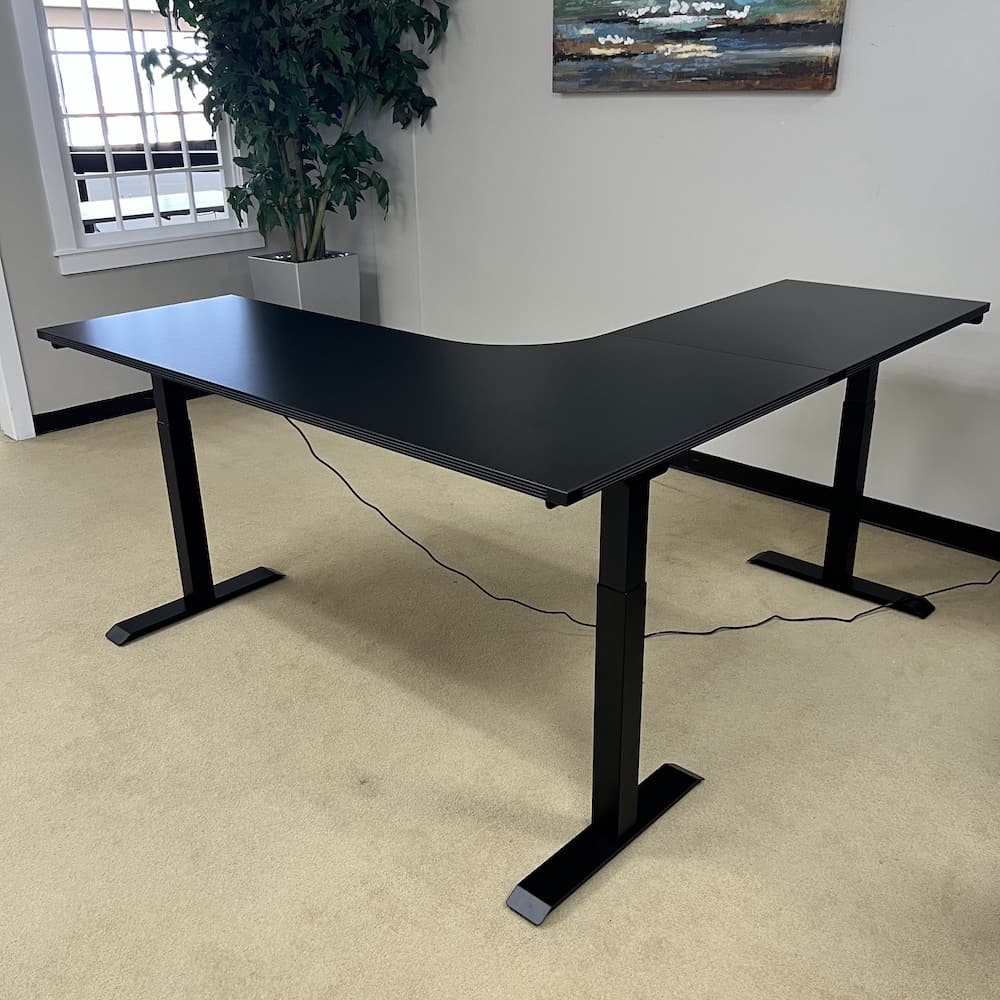 black height adjustable l-desk, electric, commercial, new office furniture