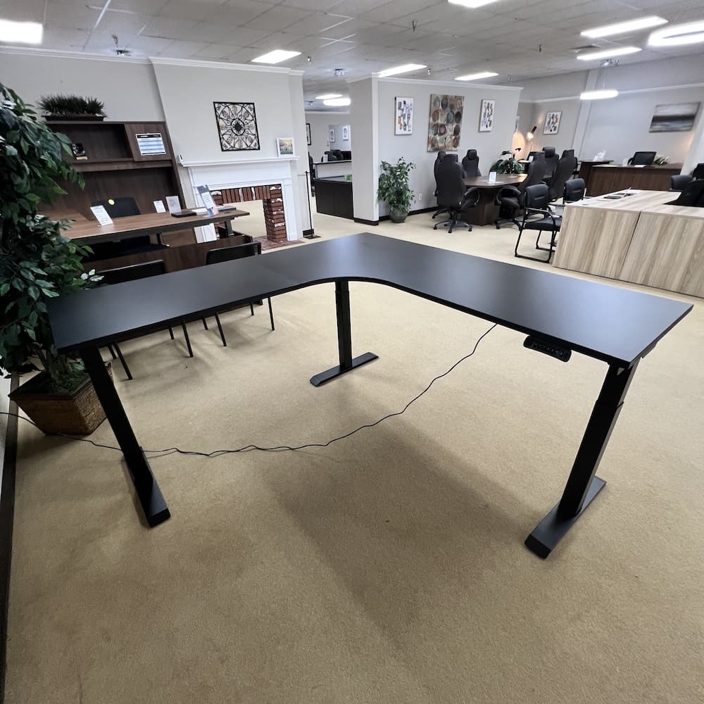 black height adjustable l-desk, electric, commercial, new office furniture