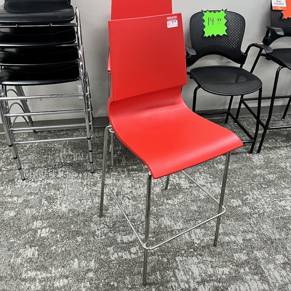 red stool ricciolina max design stool with chrome base, bar height, used furniture