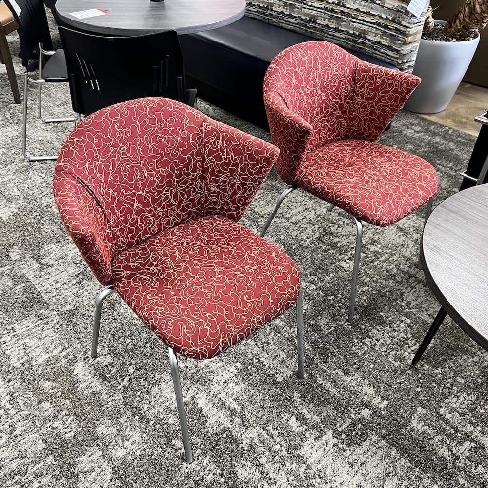 red upholstered EOOS caps chair, steelcase coalesse, mcm chair, used office furniture