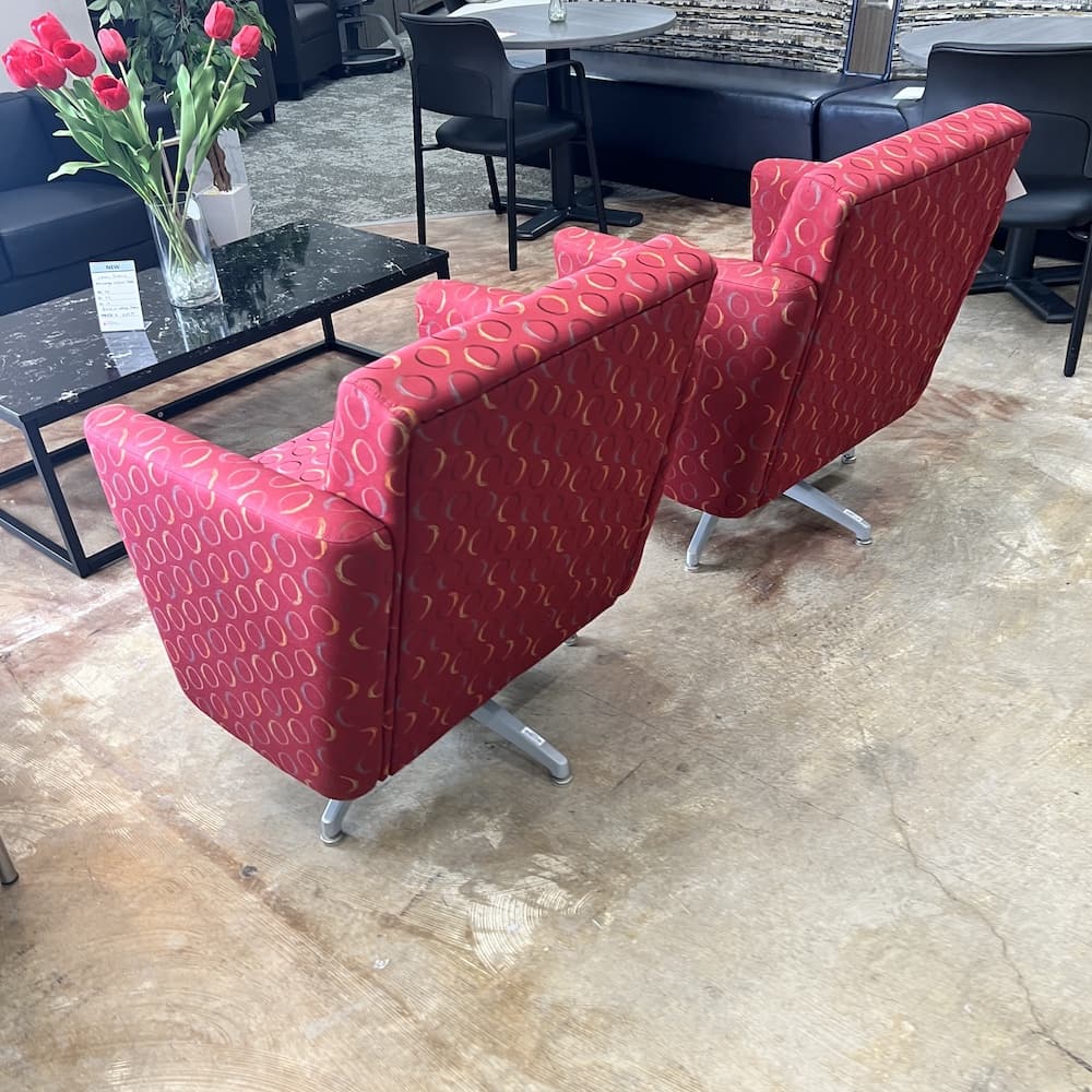 red upholstered swivel lounge chairs, Kimball national furniture, used office furniture, commercial contract furniture
