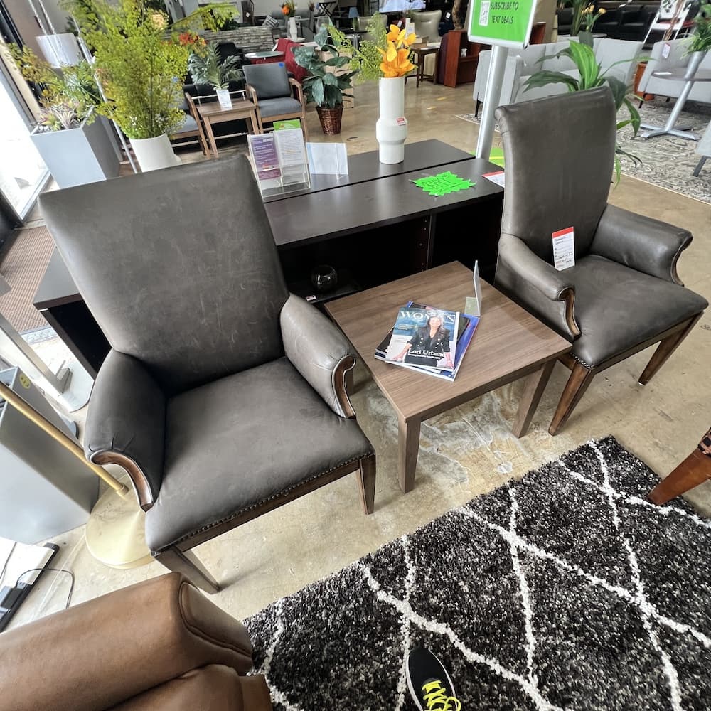 Taupe leather thomasville arm chairs, used office furniture home furniture