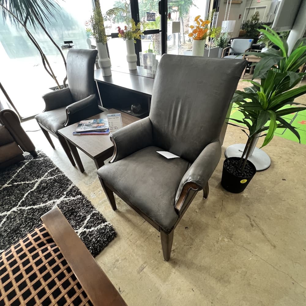 Taupe leather thomasville arm chairs, used office furniture home furniture