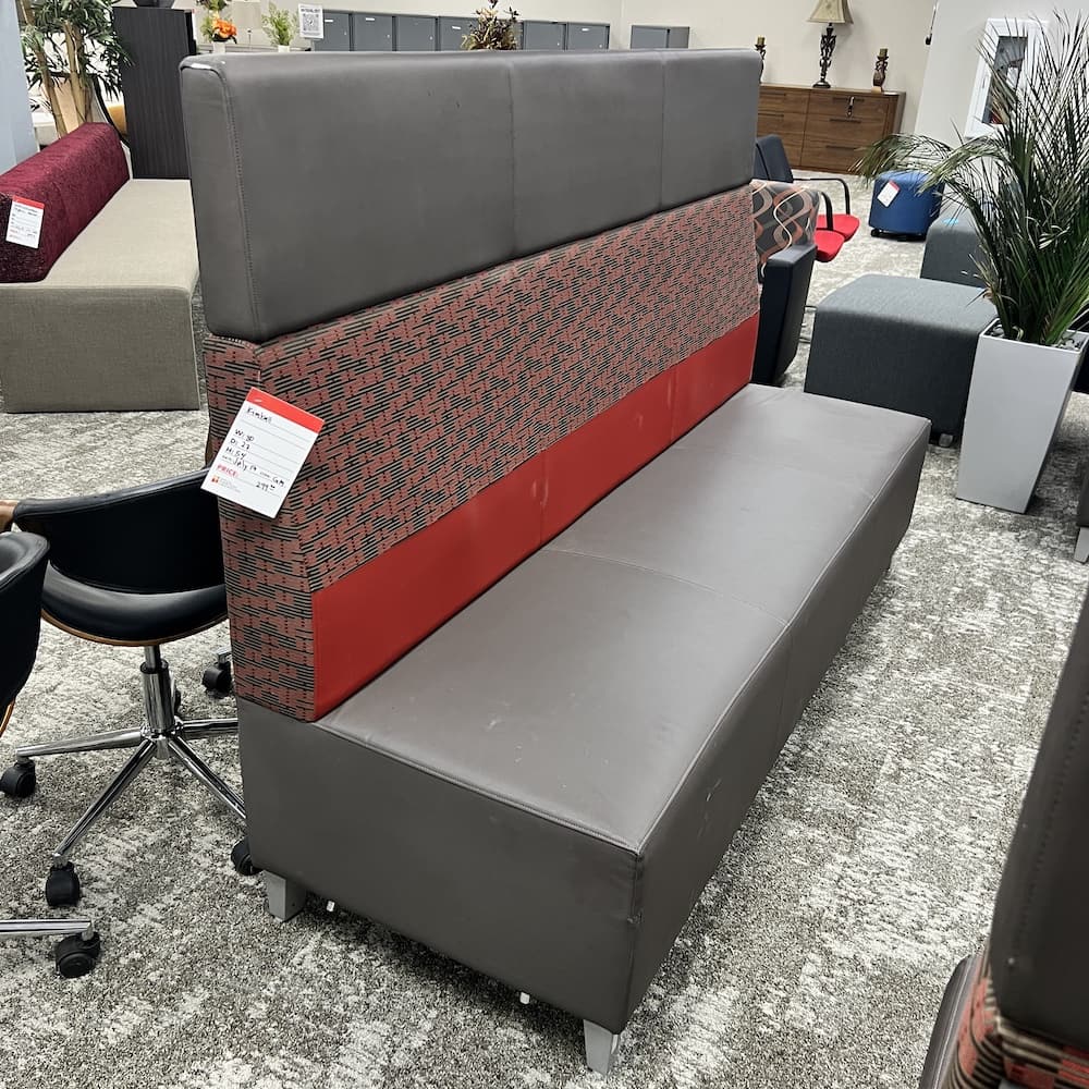 taupe vinyl and red upholstery high back commercial bench seating, Kimball national furniture, used