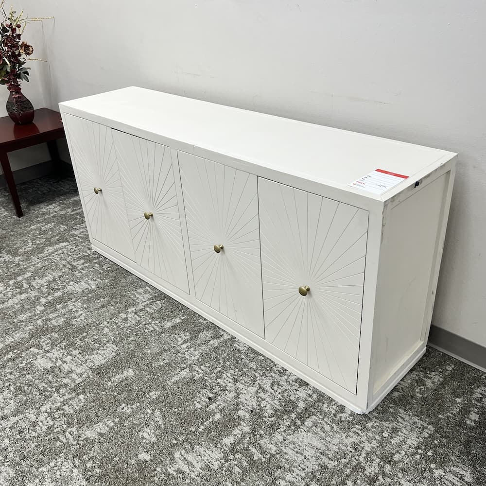 white wood credenza buffet 4 door storage cabinet, star burst