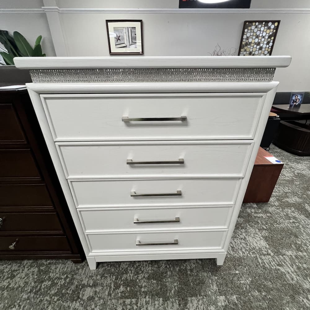 white glamour 5 drawer dresser, Hollywood glam, home furniture