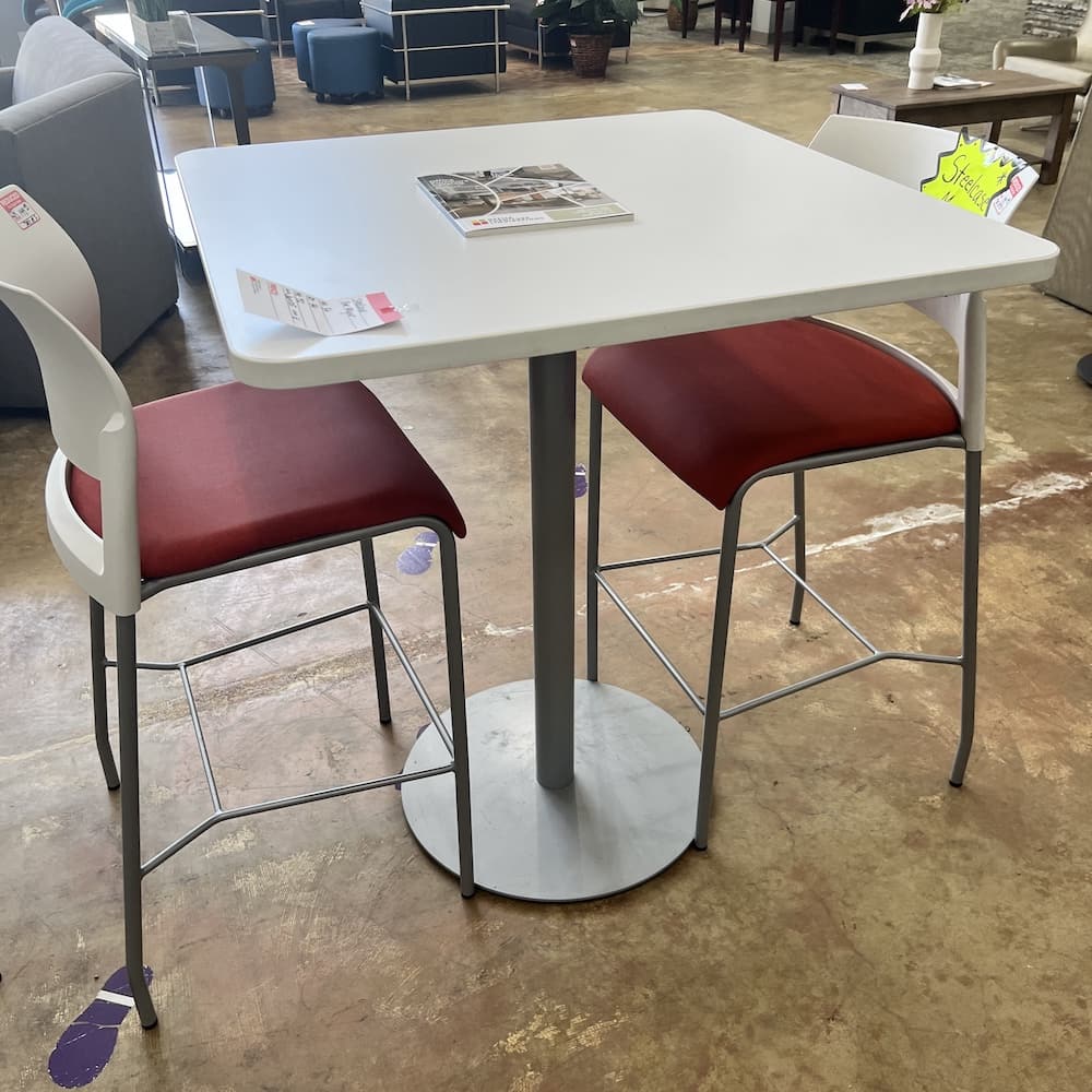 36" Steelcase White Laminate and Grey Metal Bar Height Pub Table