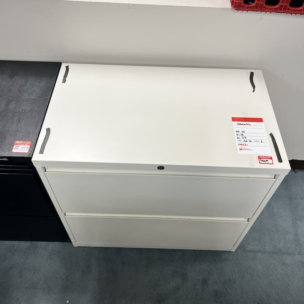 white metal 2 drawer lateral file haworth, used office furniture
