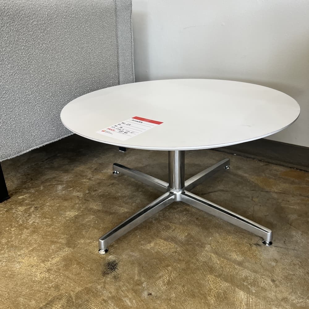 White round side table, Arcadia, used office furniture