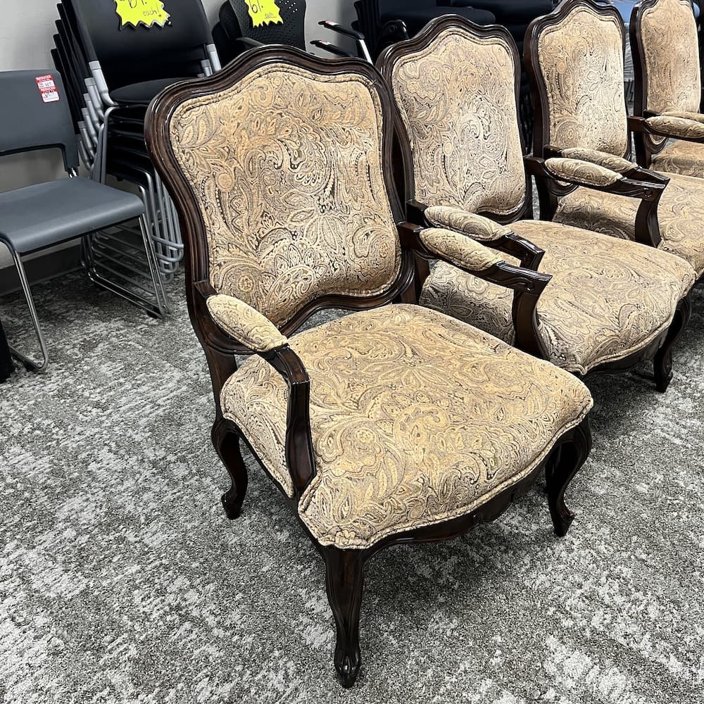 beige paisley upholstered traditional dining chair, used furniture