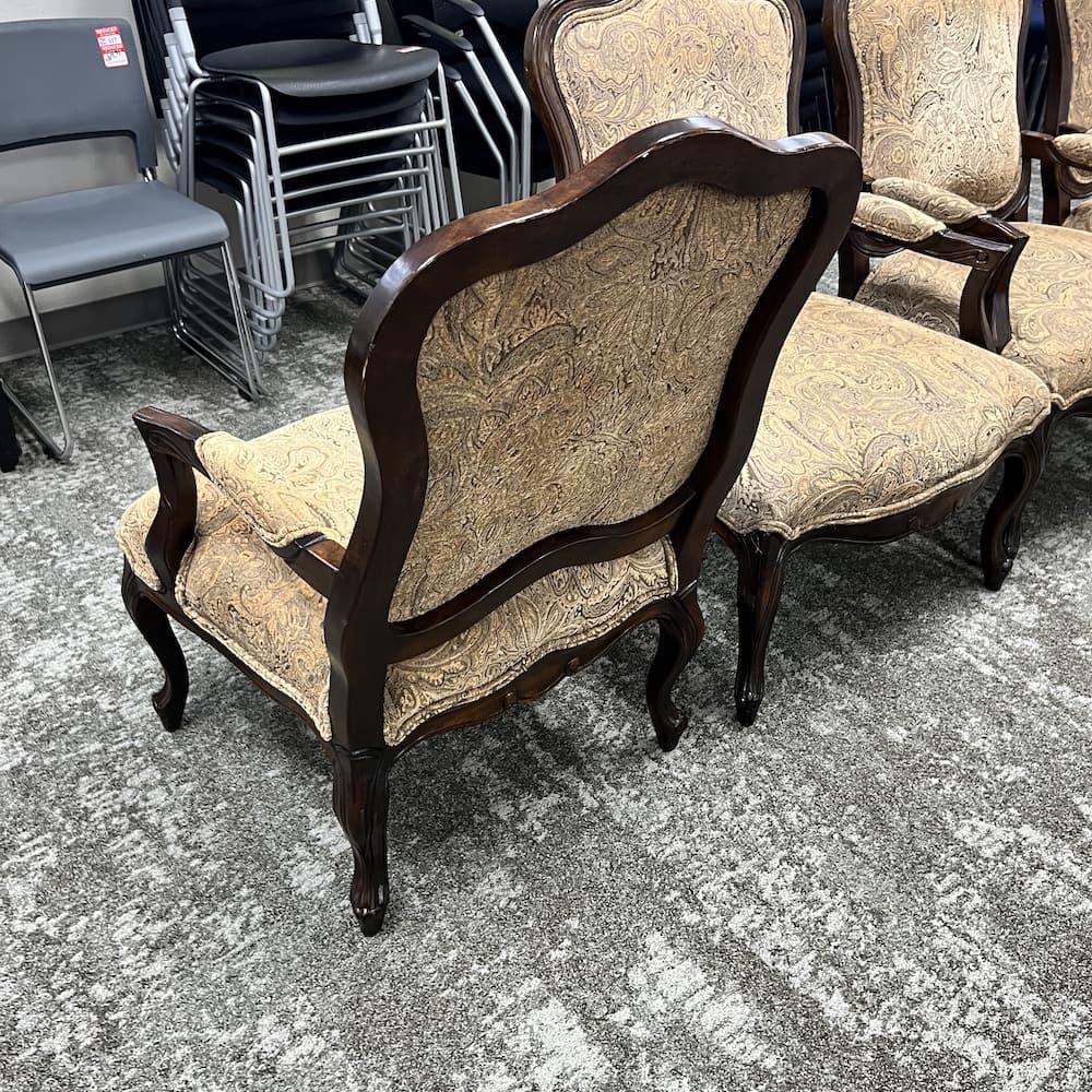 beige paisley upholstered traditional dining chair, used furniture