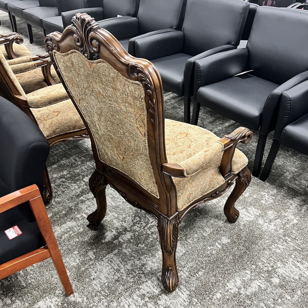 beige paisley upholstered traditional dining chair, used furniture