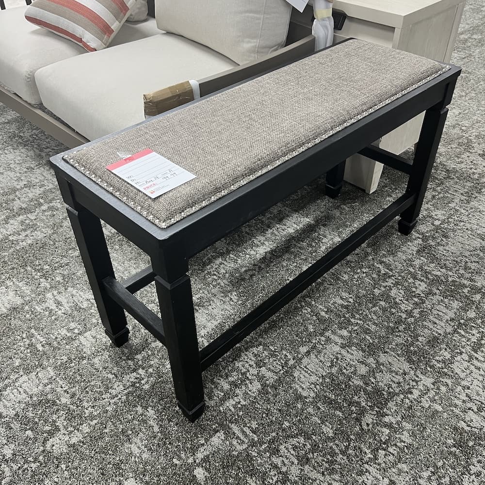 black and grey counter height bench with cushioned top, Ashley furniture, open box scratch n dent home furniture